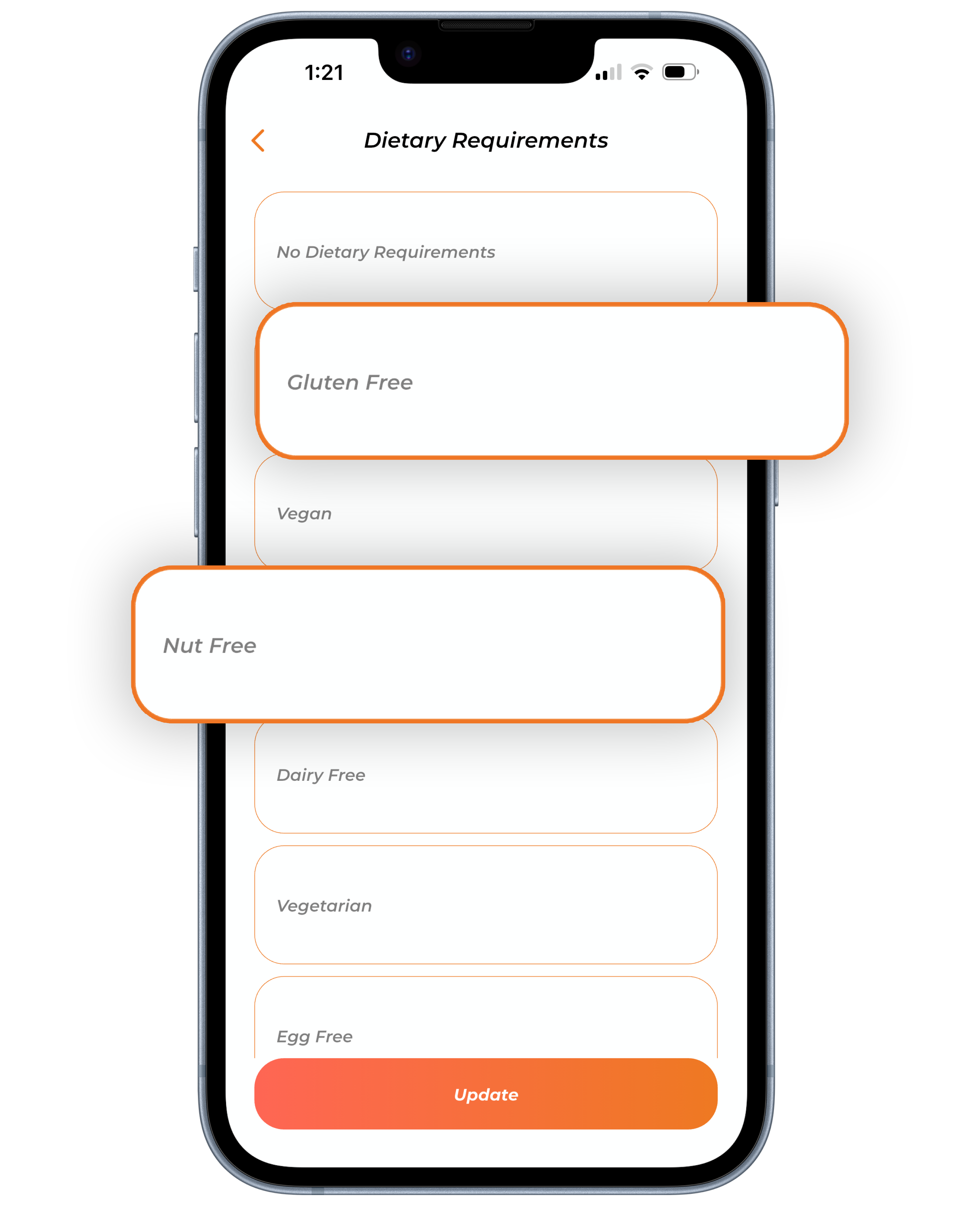 Dietary preferences screen