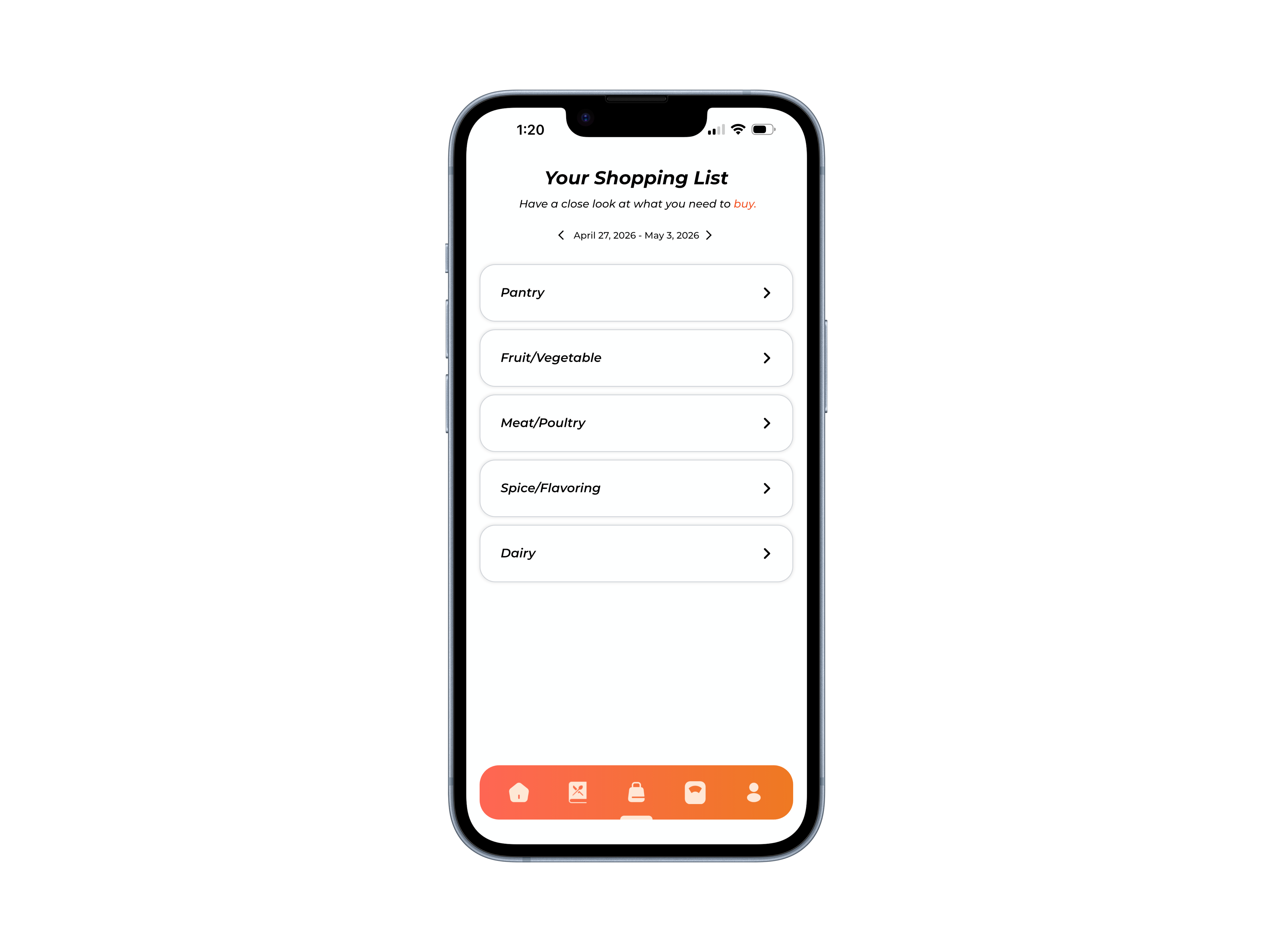 Shopping list screen